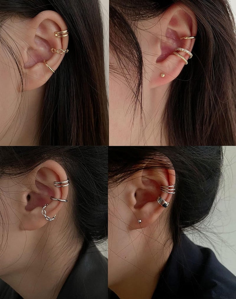 Tornito 4-10 Pairs Stainless Steel Ear Cuff Helix Cartilage Clip On Wrap Earrings Fake Nose Ring Non-Piercing Adjustable - Image 3